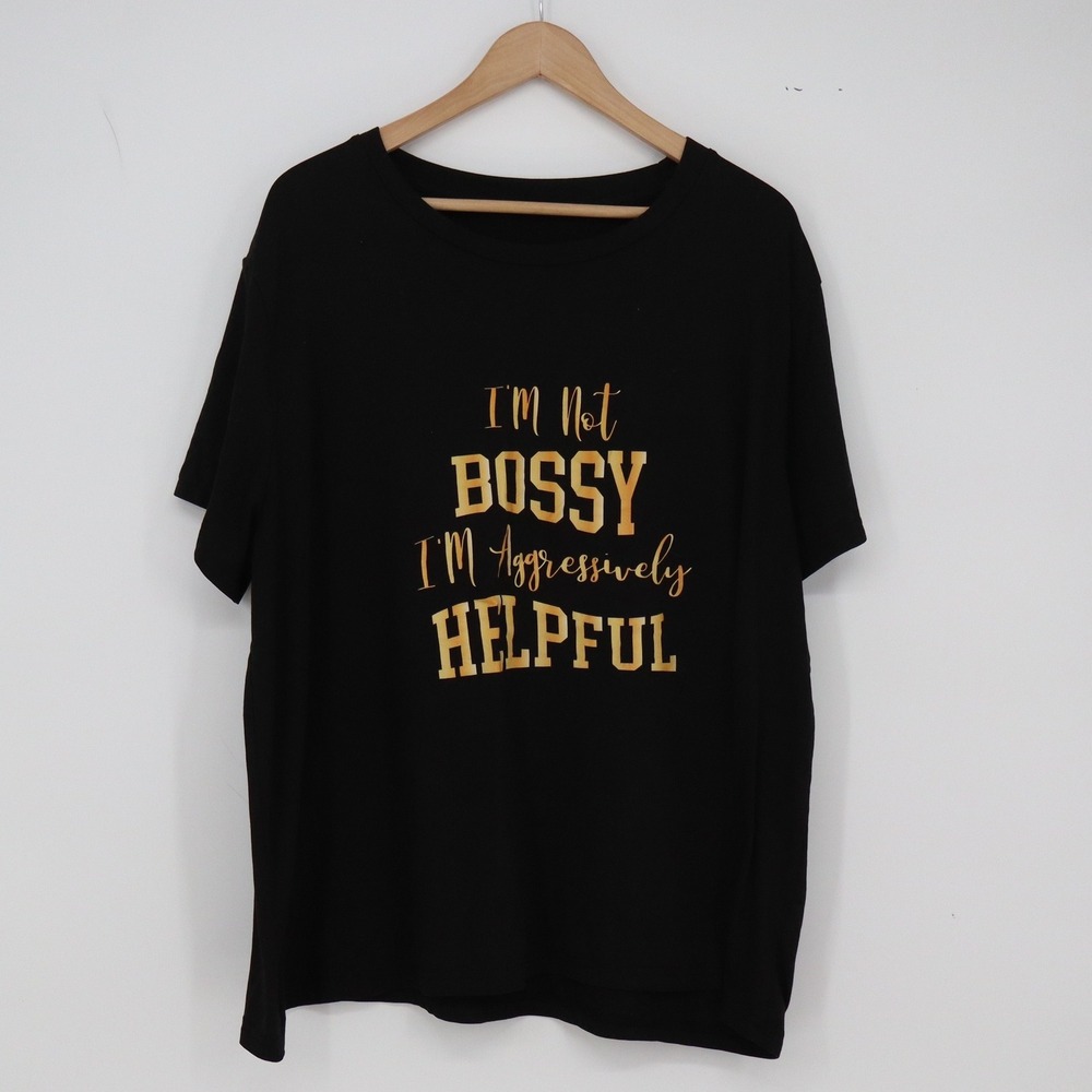 SHEIN T-Shirt Womens 2X Curve Aggressively Helpful Black Graphic Tee Excellent